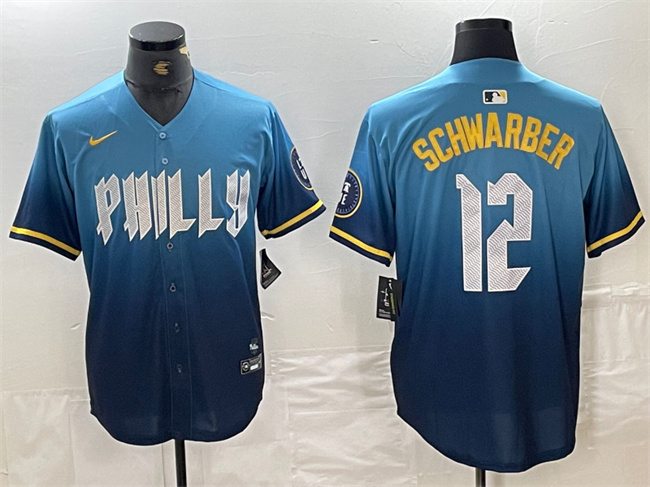 Men's Philadelphia Phillies #12 Kyle Schwarber Blue 2024 City Connect Limited Stitched Jersey